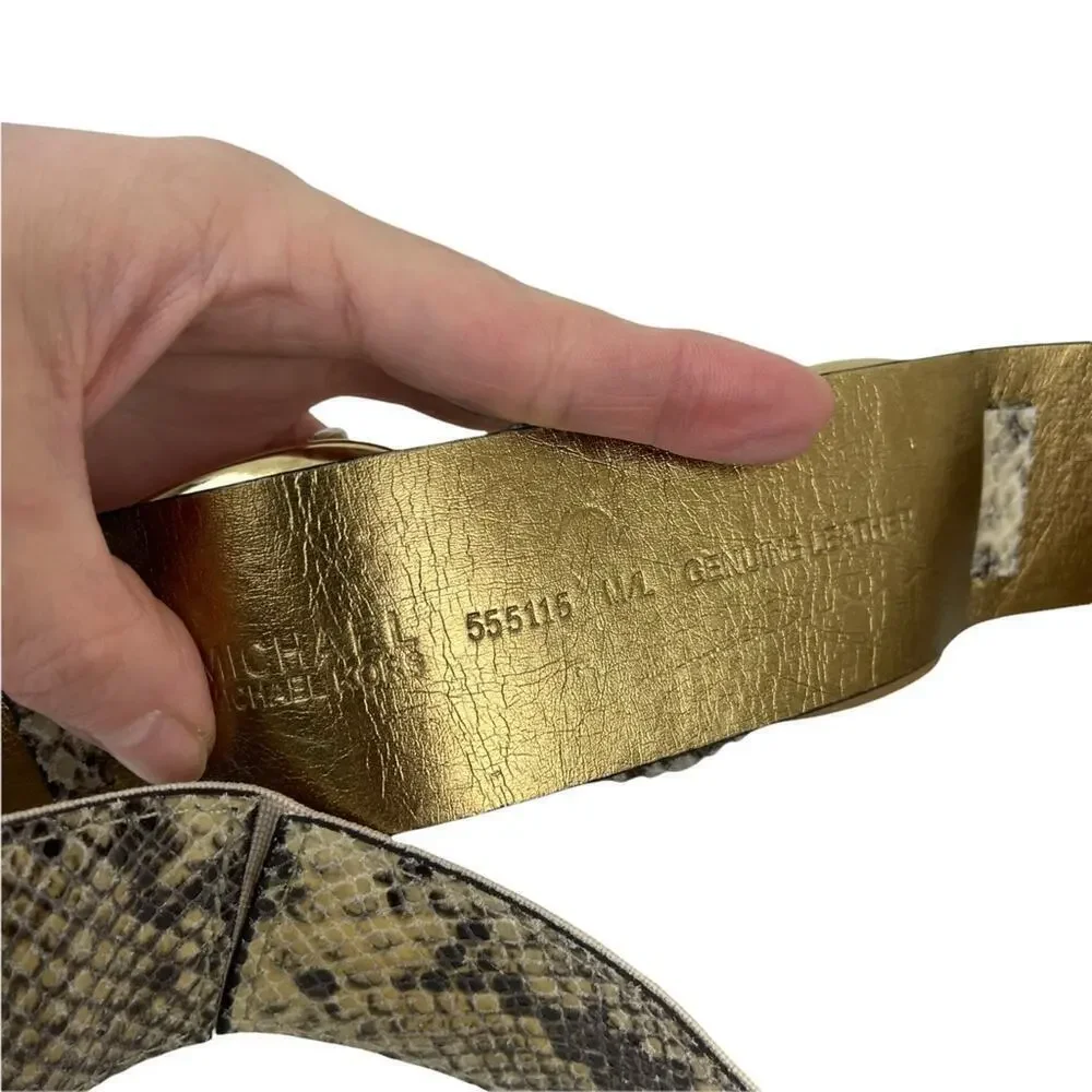 Michael Kors Snake Embossed Genuine Leather Belt Tan Gold Size M/L Style 555115